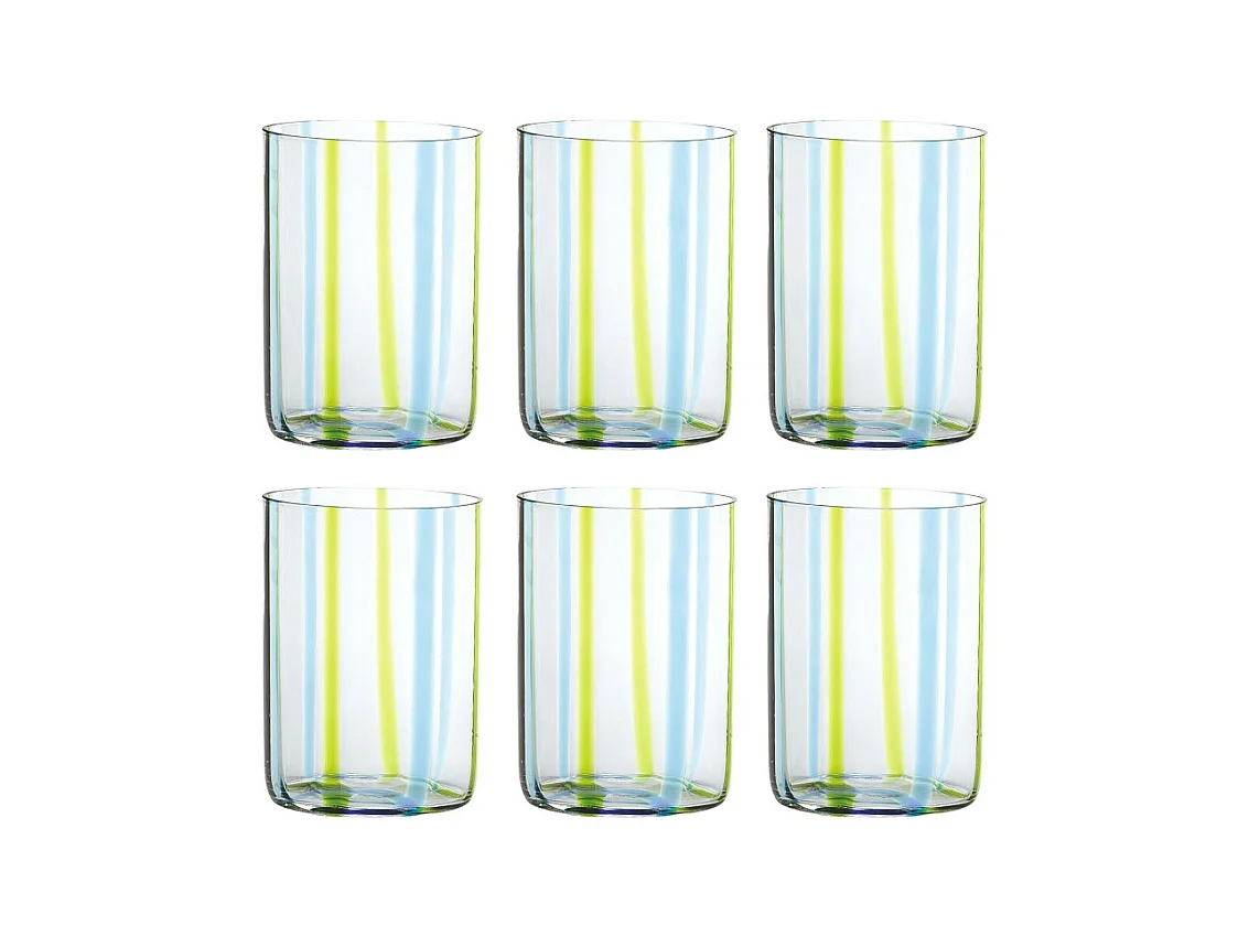 Zafferano -  Tirache Zafferano Glas aus zweifarbigem Borosilikatglas Aquamaringrün, Schachtel mit 6 Stück