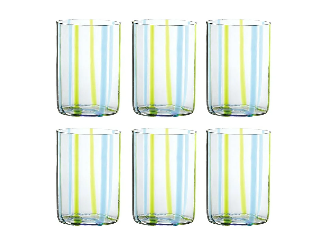 Verre Tirache Zafferano en verre borosilicate bicolore Vert aigue-marine boîte de 6 pièces