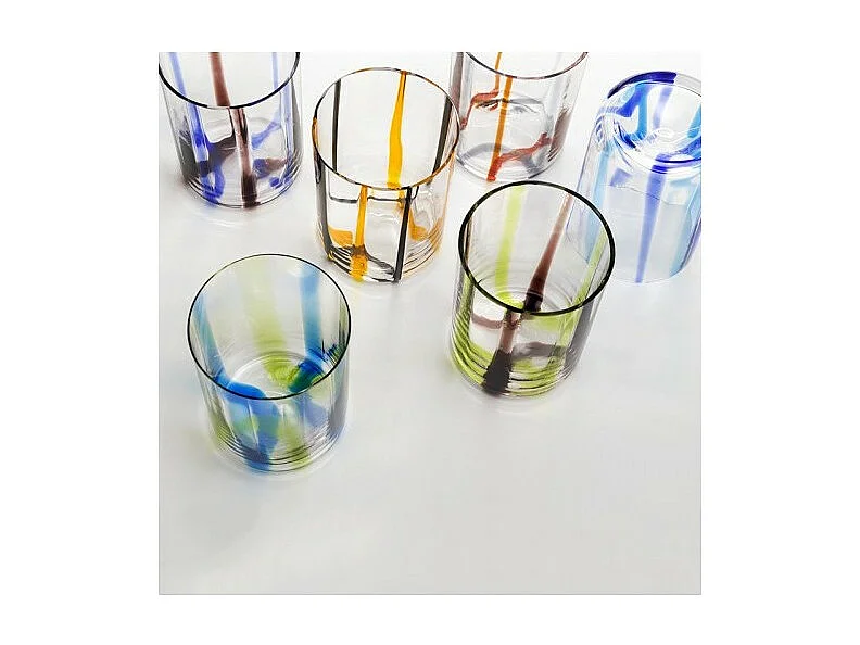 Verre Tirache Zafferano en verre borosilicate bicolore Vert aigue-marine boîte de 6 pièces