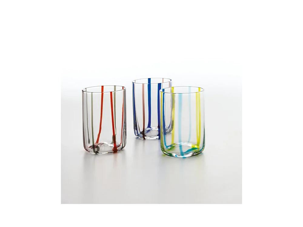 Vaso Tirache Zafferano en Vidrio Borosilicato Bicolor Verde Aguamarina Caja de 6 Piezas