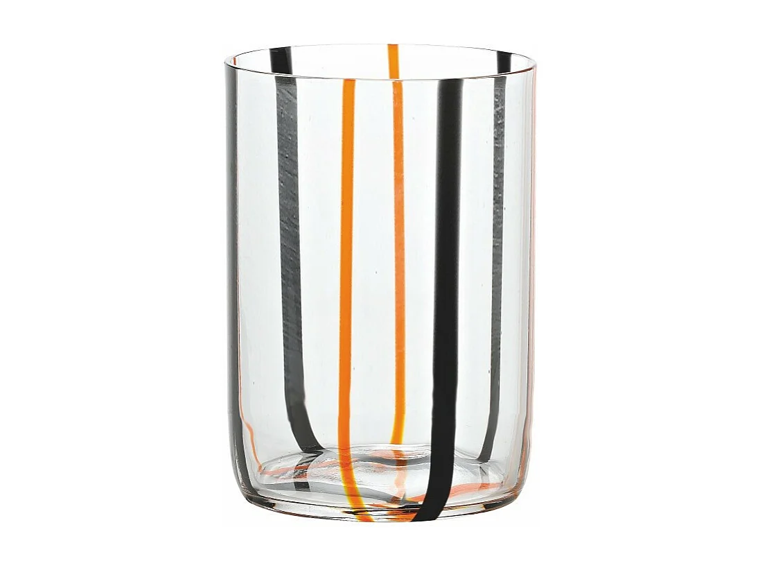 Tirache Zafferano-Glas aus zweifarbigem schwarz-orangefarbenem Borosilikatglas, Schachtel mit 6 Stück