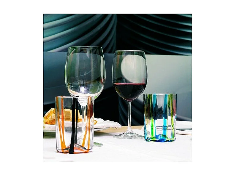 Tirache Zafferano-Glas aus zweifarbigem schwarz-orangefarbenem Borosilikatglas, Schachtel mit 6 Stück