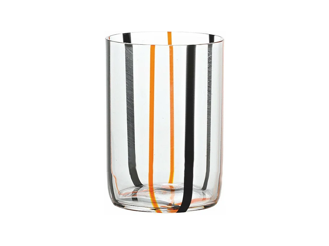 Verre Tirache Zafferano en verre borosilicate bicolore noir-orange, boîte de 6 pièces