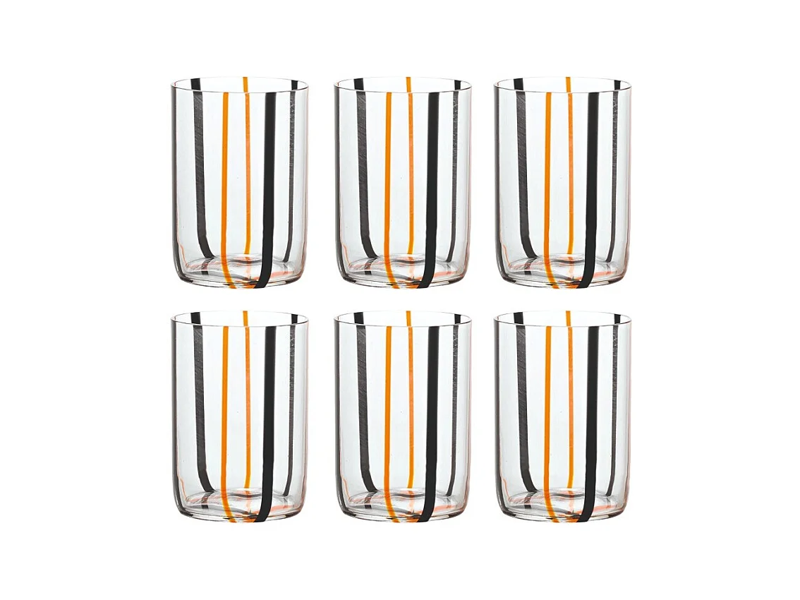 Vidro Tirache Zafferano em vidro borossilicato bicolor preto-laranja, caixa com 6 peças