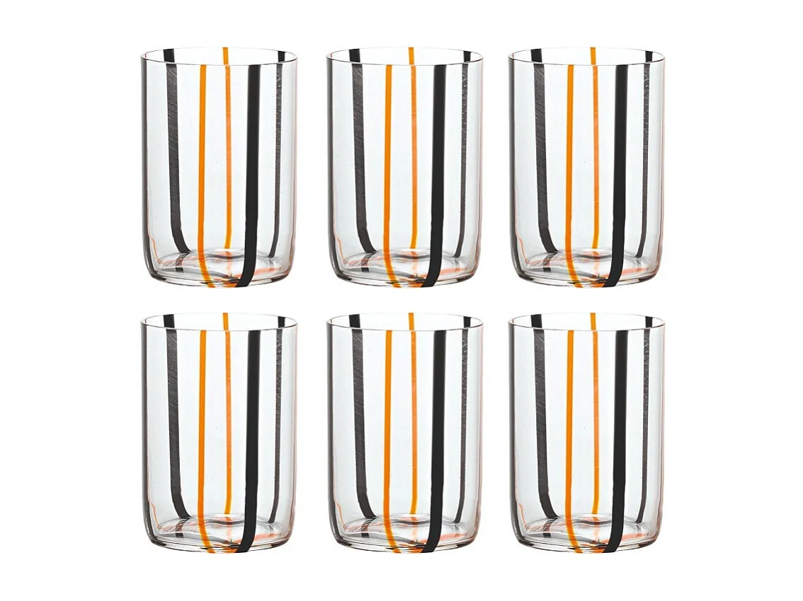 Szkło Zafferano Tirache w dwukolorowym szkle borokrzemianowym czarno-pomarańczowym Opakowanie 6 sztuk