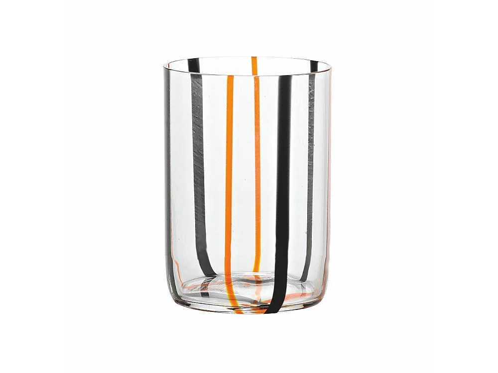 Tirache Zafferano-Glas aus zweifarbigem schwarz-orangefarbenem Borosilikatglas, Schachtel mit 6 Stück