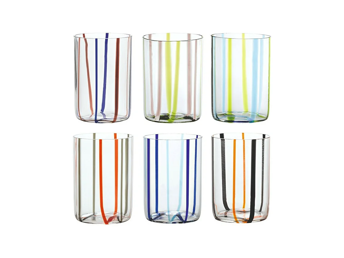 Assortiment de verre Tirache Zafferano en verre borosilicate bicolore Vert-améthyste coffret de 6 pièces