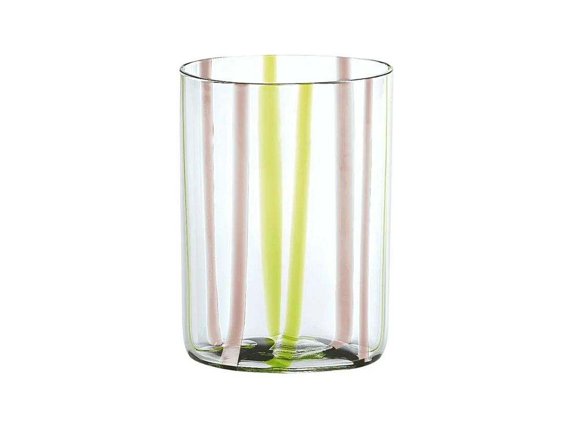 Assortiment Tirache Zafferano glas in tweekleurig borosilicaatglas Groen-amethist doos à 6 stuks