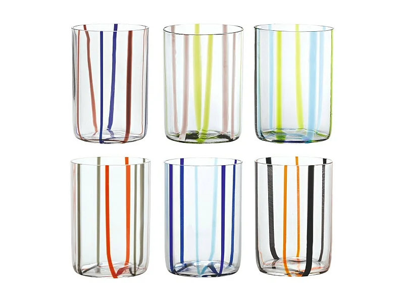 Assortiment Tirache Zafferano glas in tweekleurig borosilicaatglas Groen-amethist doos à 6 stuks