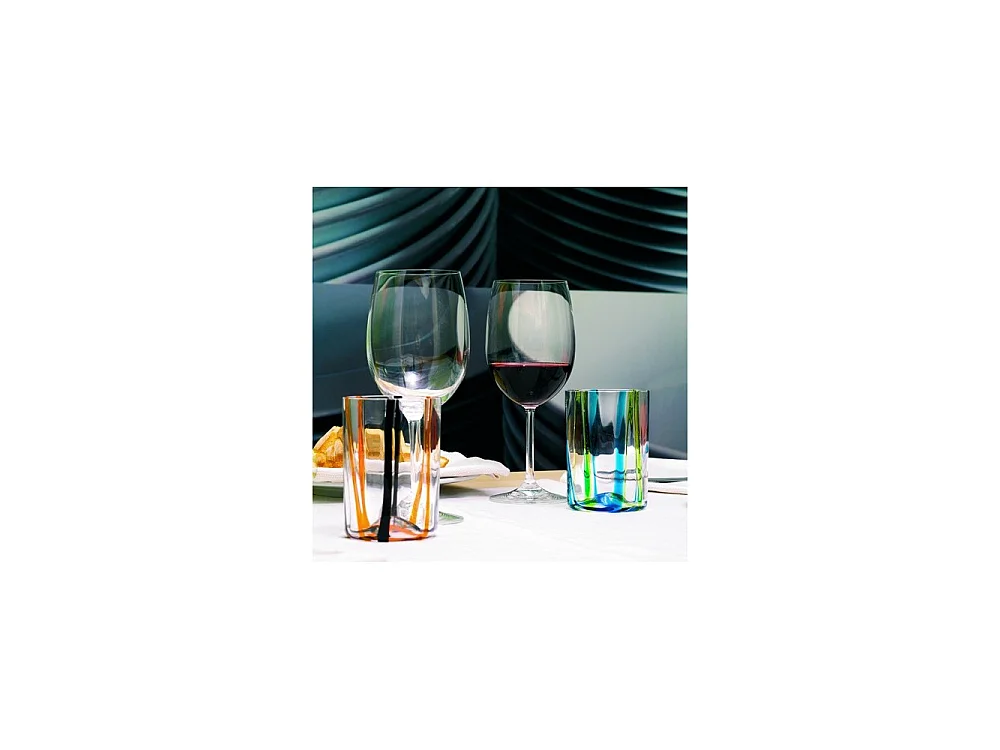 Verre Tirache Zafferano en verre borosilicate bicolore vert-améthyste, boîte de 6 pièces