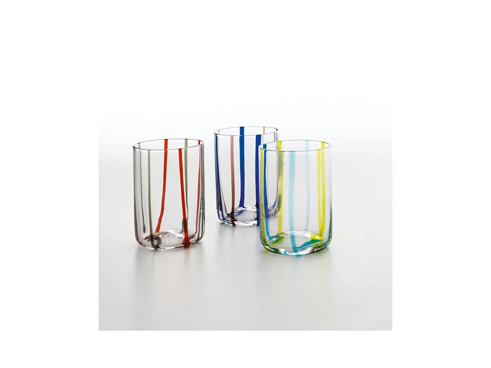 Verre Tirache Zafferano en verre borosilicate bicolore vert-améthyste, boîte de 6 pièces