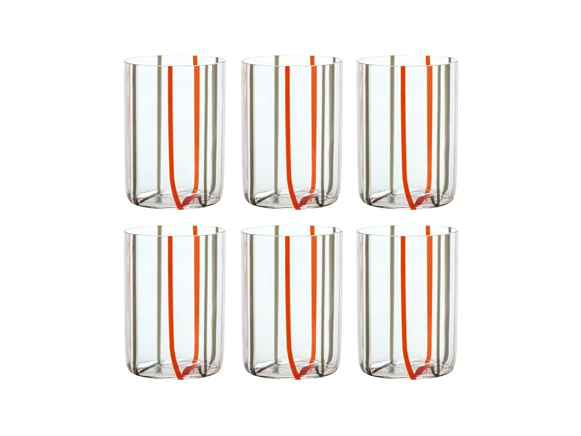 Tirache Zafferano glas in tweekleurig roodgrijs borosilicaatglas, doos met 6 stuks