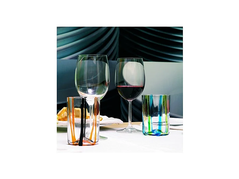 Tirache Zafferano glas in tweekleurig roodgrijs borosilicaatglas, doos met 6 stuks