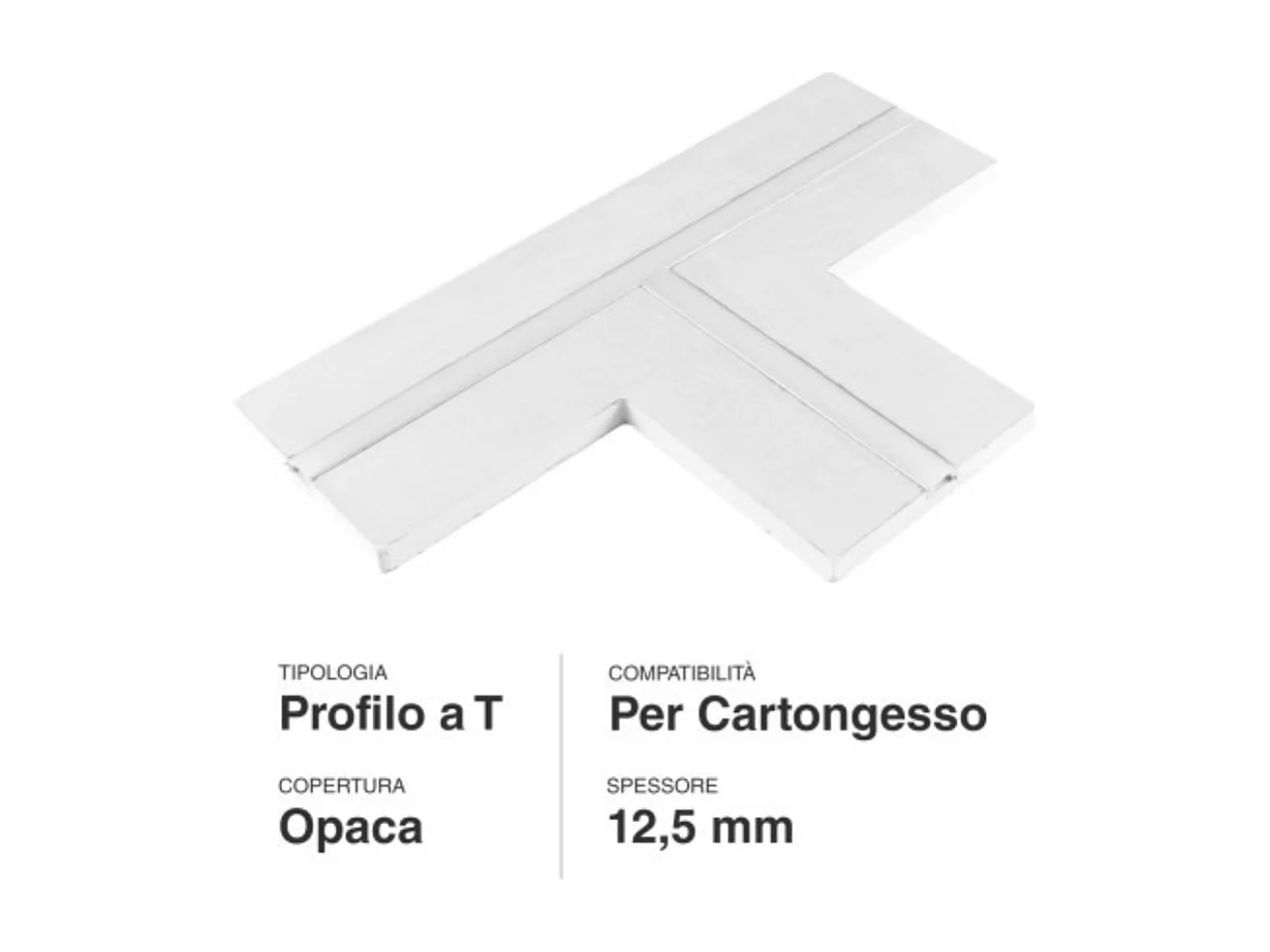 Profilo a T in alluminio integrato per strisce LED nel cartongesso a scomparsa