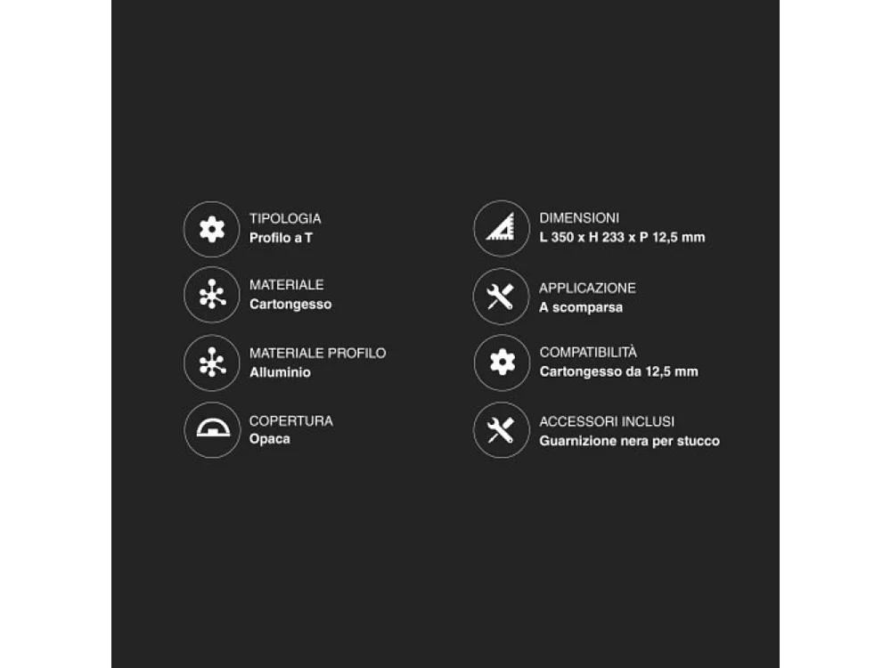 Profilo a T in alluminio integrato per strisce LED nel cartongesso a scomparsa