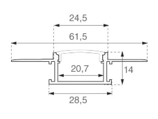 Kit de perfis planos para nivelar em gesso cartonado de 2m com capa acetinada e 2 tampas