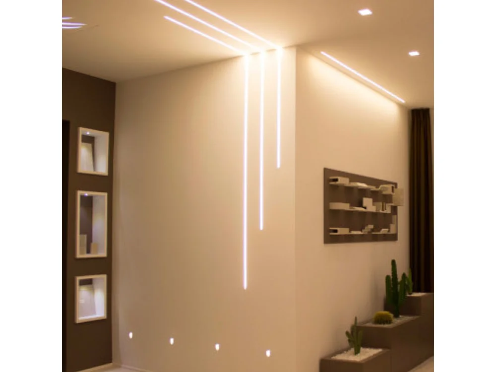 Set mit 5 2-Meter-LED-Profilen, die in die Gipskartonplatte integriert sind – geeignet für LED-Streifen bis 12,4 mm