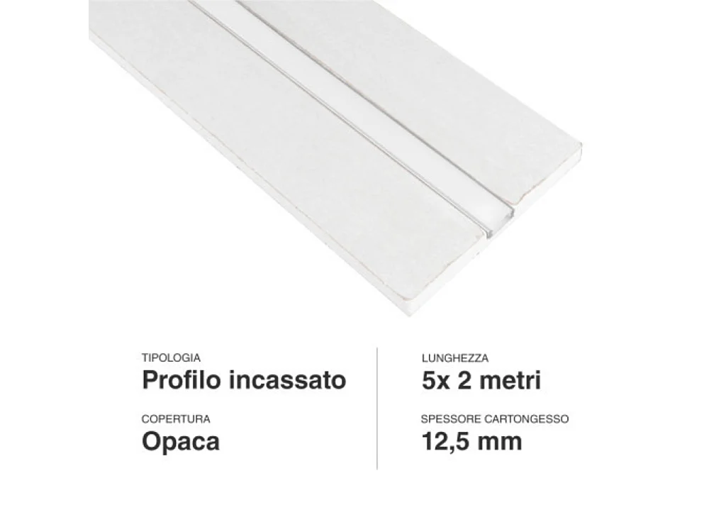 Set di 5 Profili LED da 2 Metri Integrati nel Cartongesso - Adatti a Strisce LED fino a 12,4mm