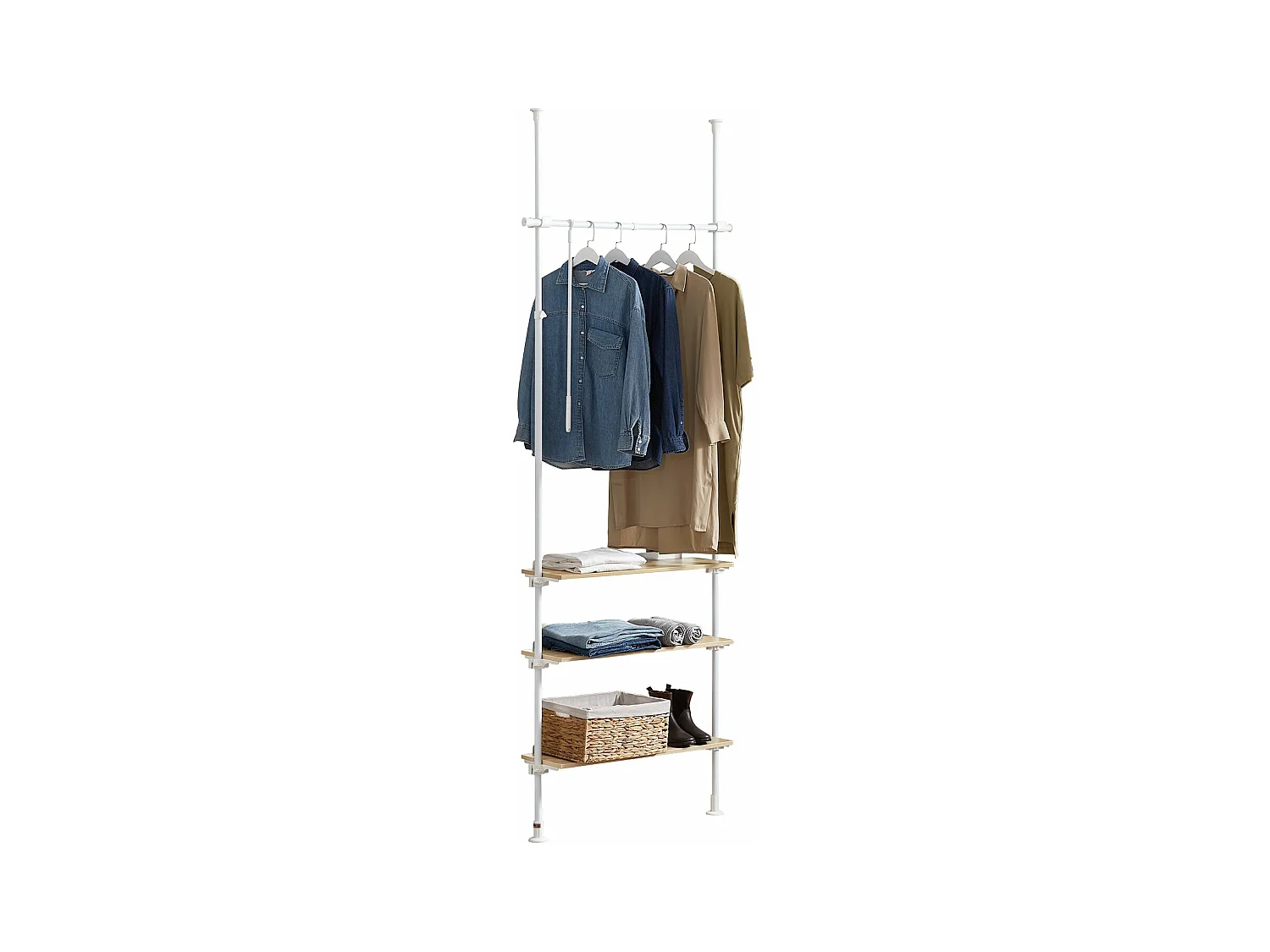 SoBuy KLS14-WN Télescopique Porte-vêtements Porte-manteau Réglable, 1 Barre, 3 Étagères et 1 Vêtement fork, L97 x H(193-262) cm