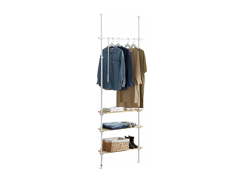 SoBuy KLS14-WN Télescopique Porte-vêtements Porte-manteau Réglable, 1 Barre, 3 Étagères et 1 Vêtement fork, L97 x H(193-262) cm