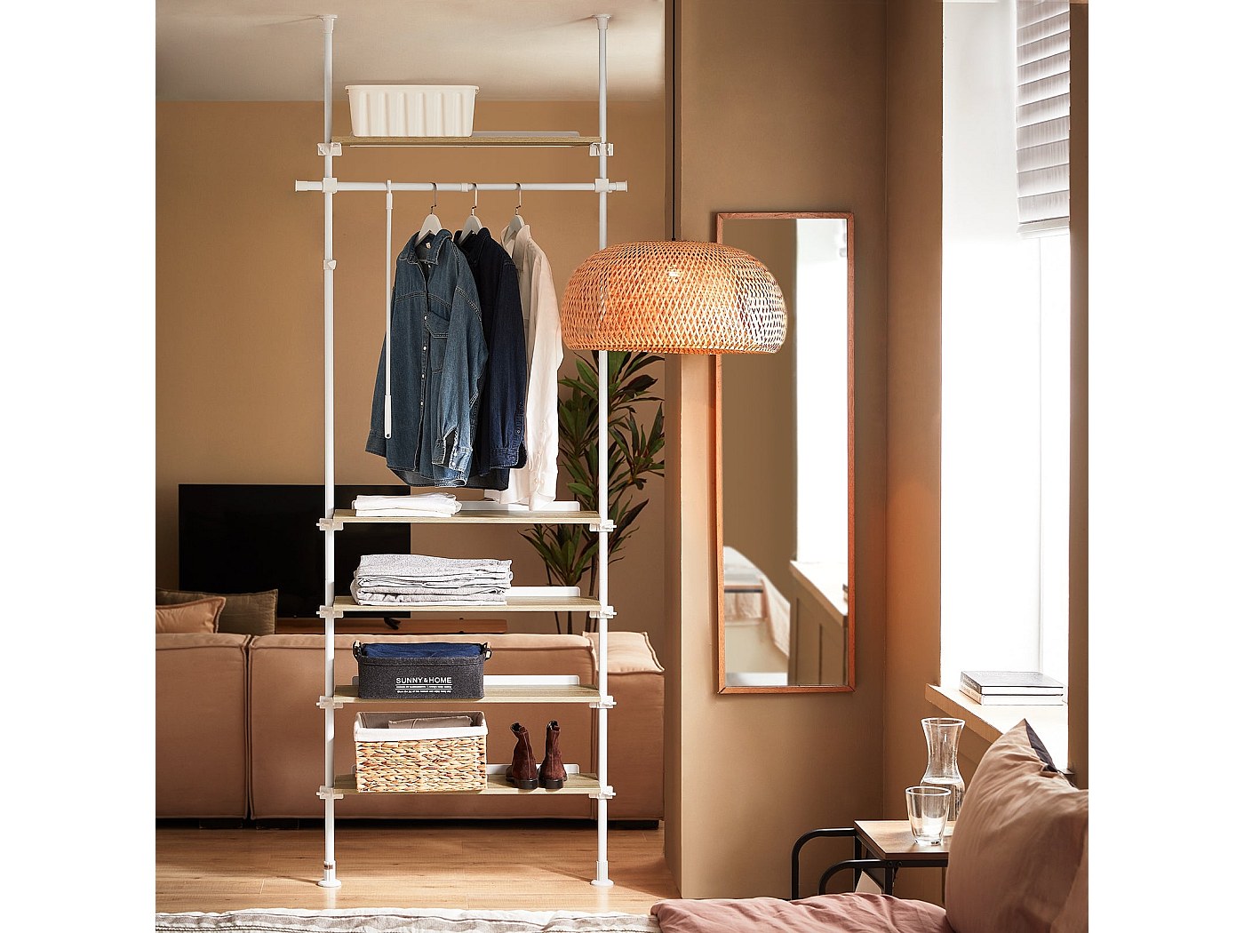 HOKEEPER Appendiabiti da Terra Resistente a Doppia Barra con Ruote, 295kg, con Ripiano Inferiore, Estensibile - Ideale per Camera da Letto, Boutique, Lavanderia, Argento