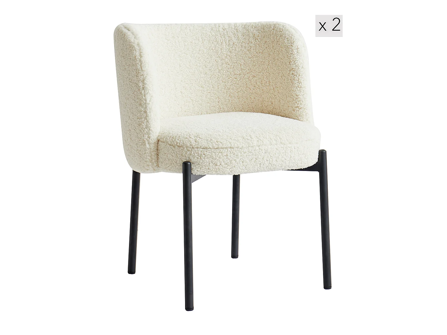 Lot de 2 chaises scandinaves en métal et bouclettes blanc
