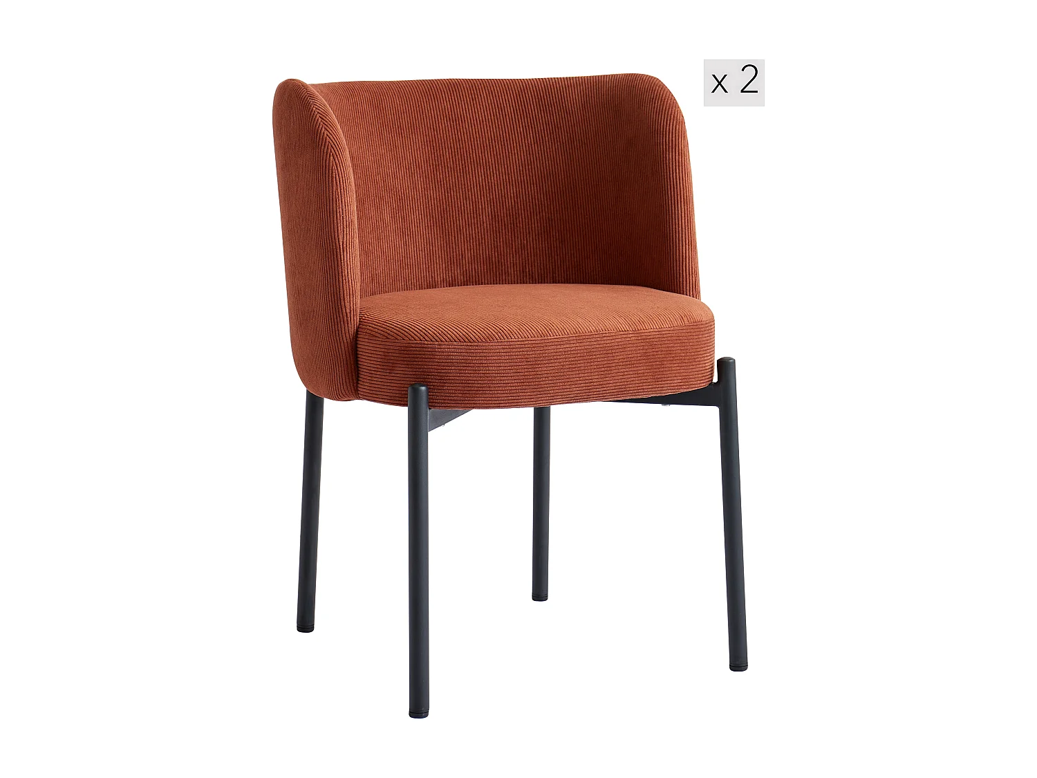 Lot de 2 chaises en métal et velours côtelé terracotta