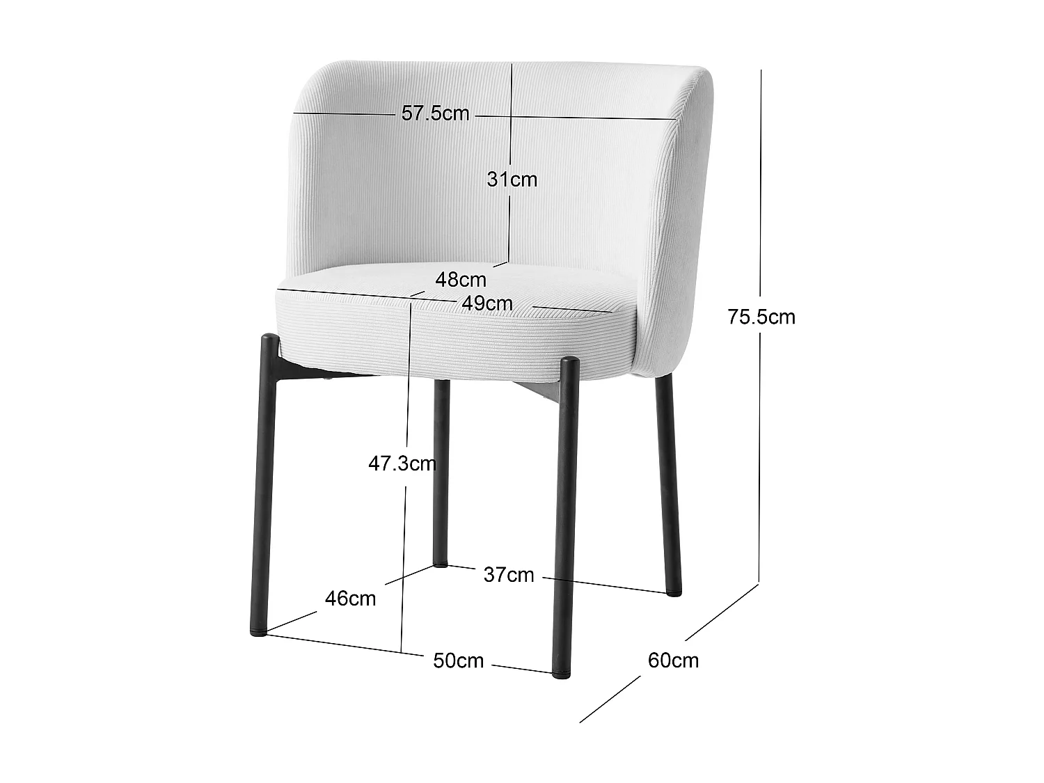 Lot de 2 chaises en métal et velours côtelé terracotta