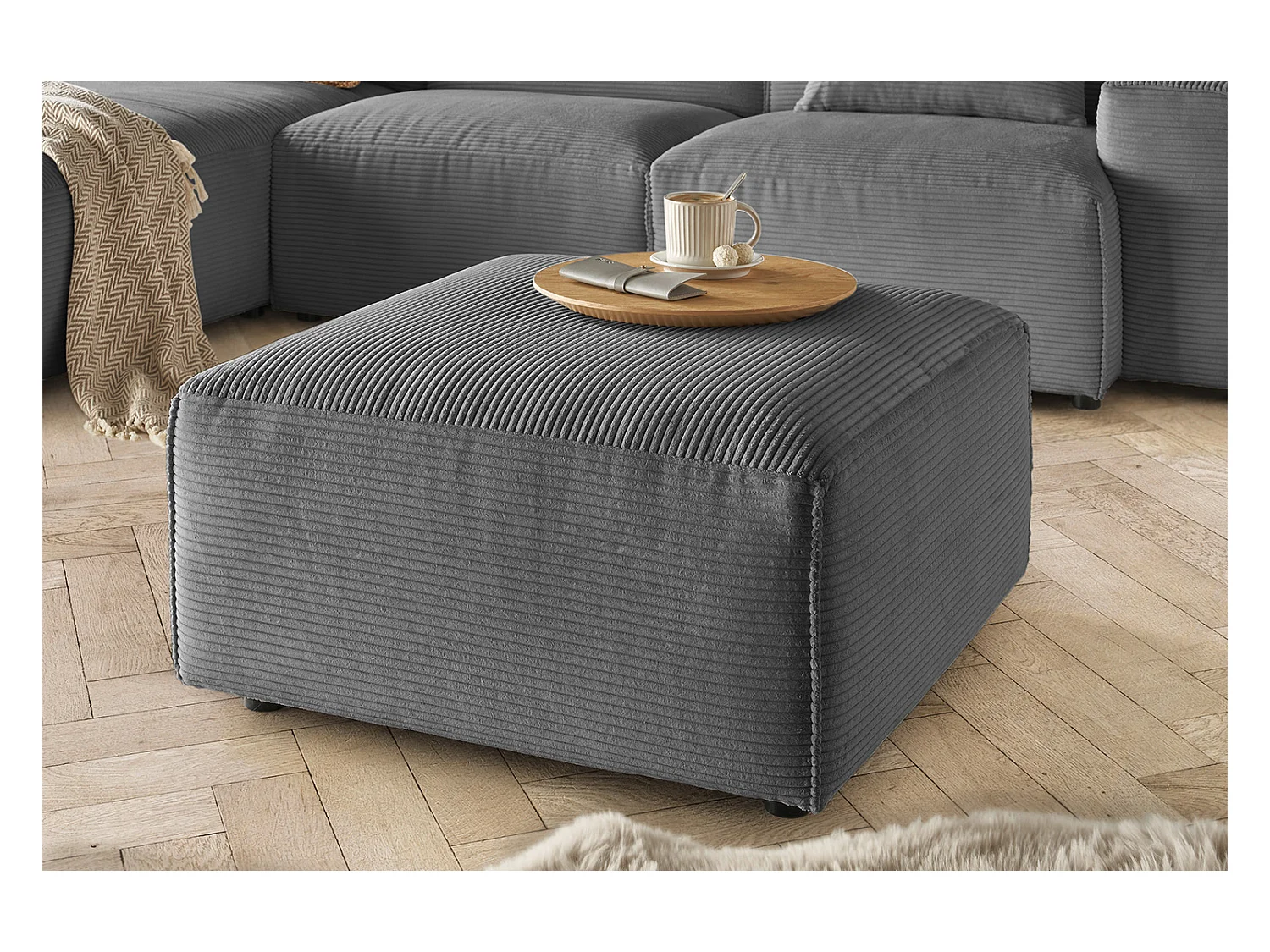 Pouf - Gris Velours côtelé - RANI
