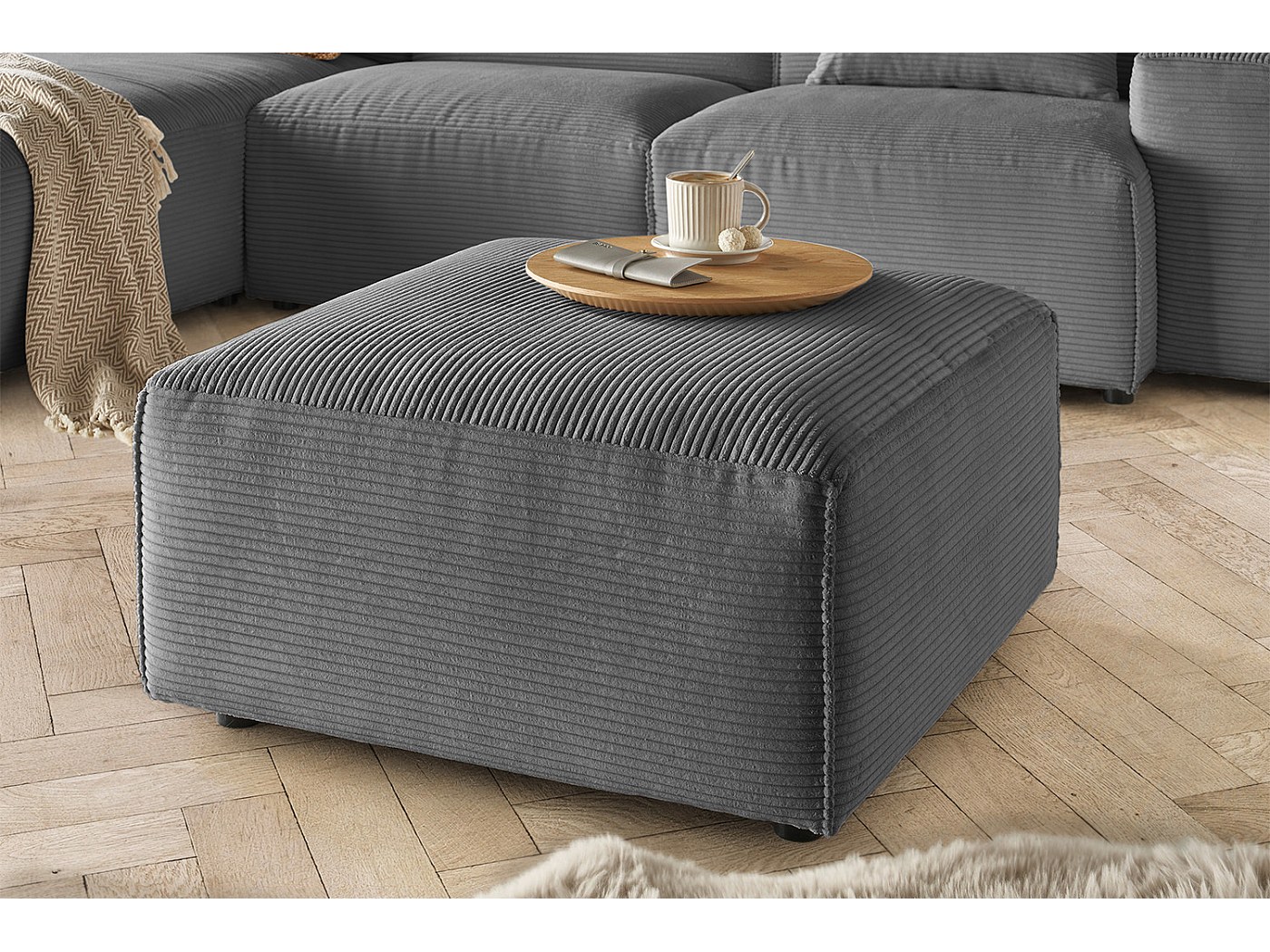 Pouf amovible en coton 50x50x25 cm gris | Maisons du Monde