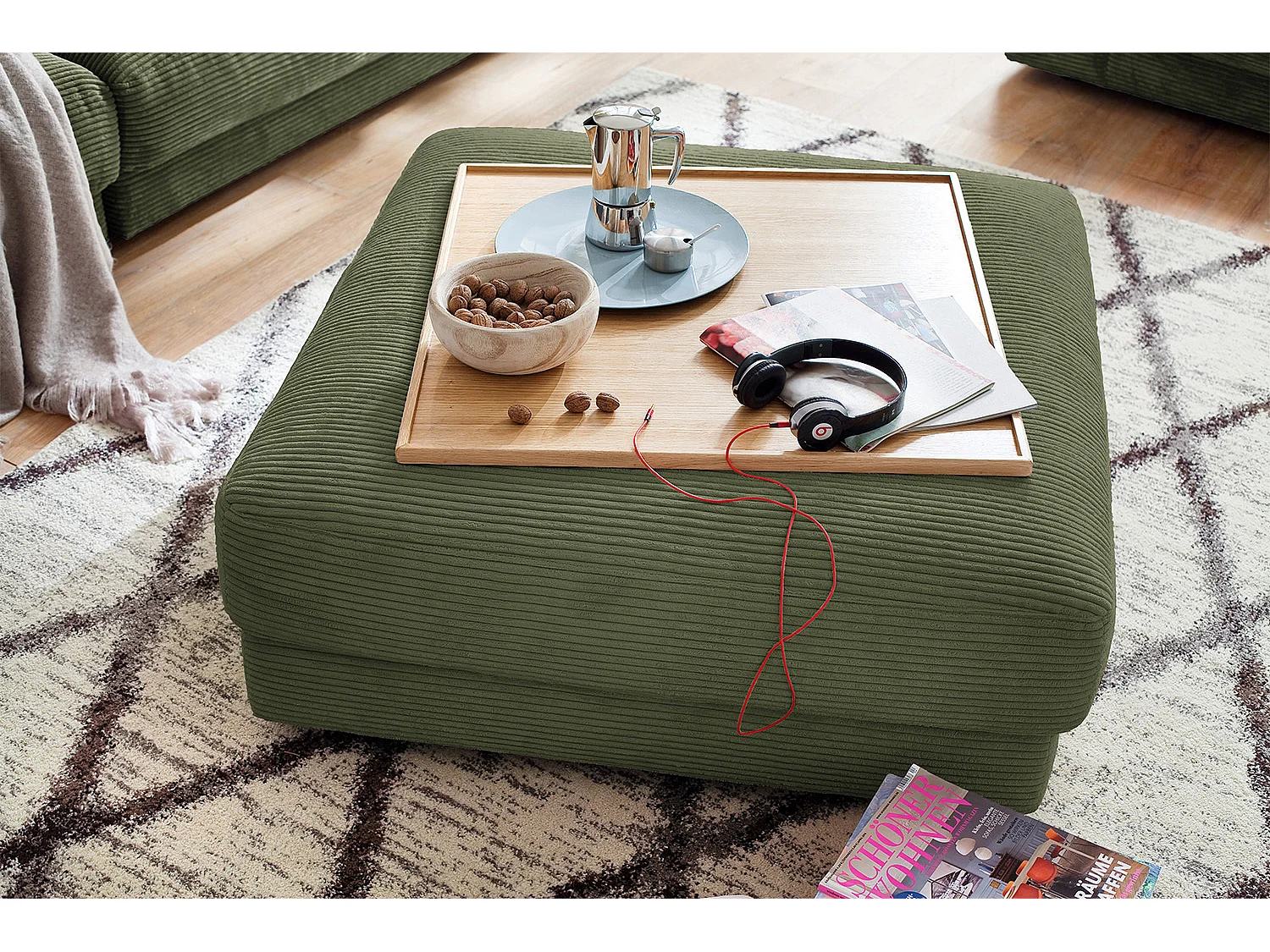 Polsterhocker - Grün Cord - MADELINE