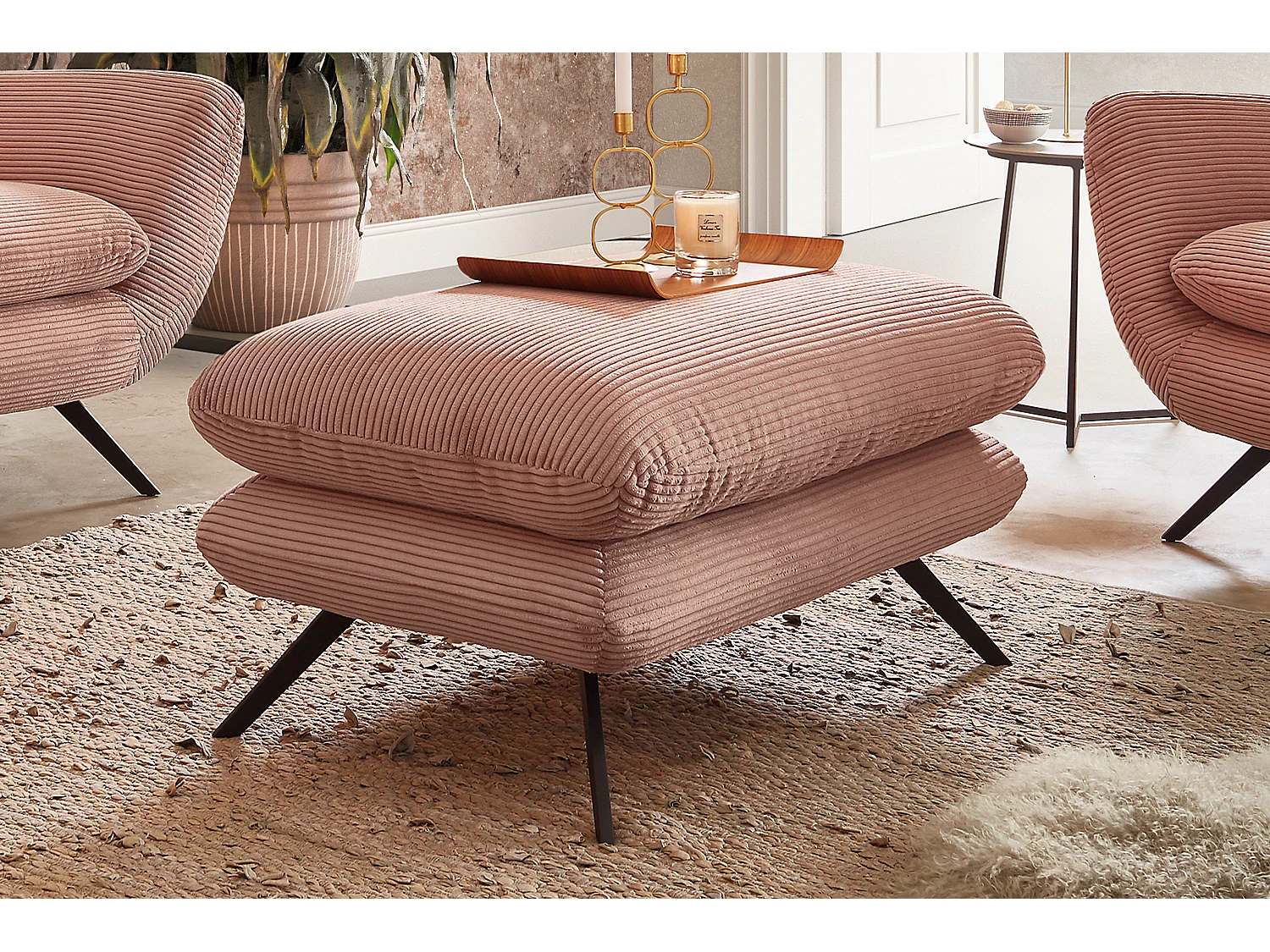 Banc - Rose Velours côtelé - CHARME