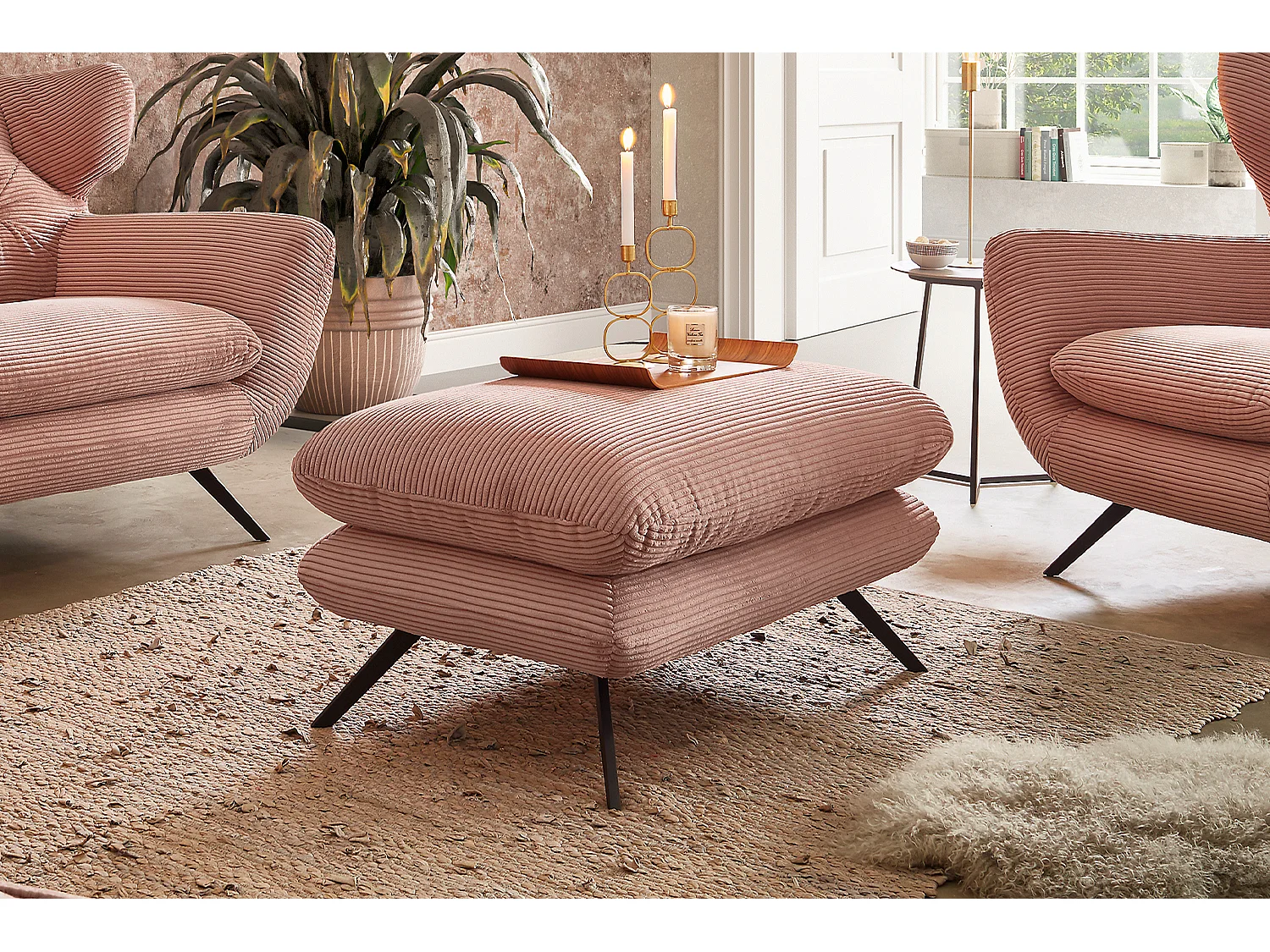 Banc - Rose Velours côtelé - CHARME