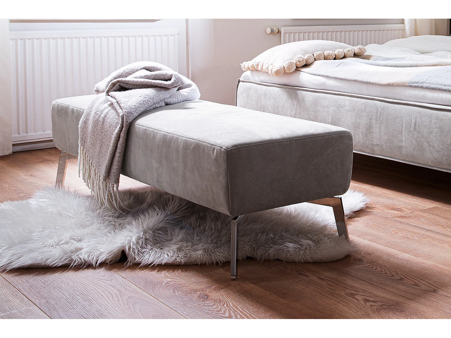 Polsterhocker - Grau Webstoff - SOFIA