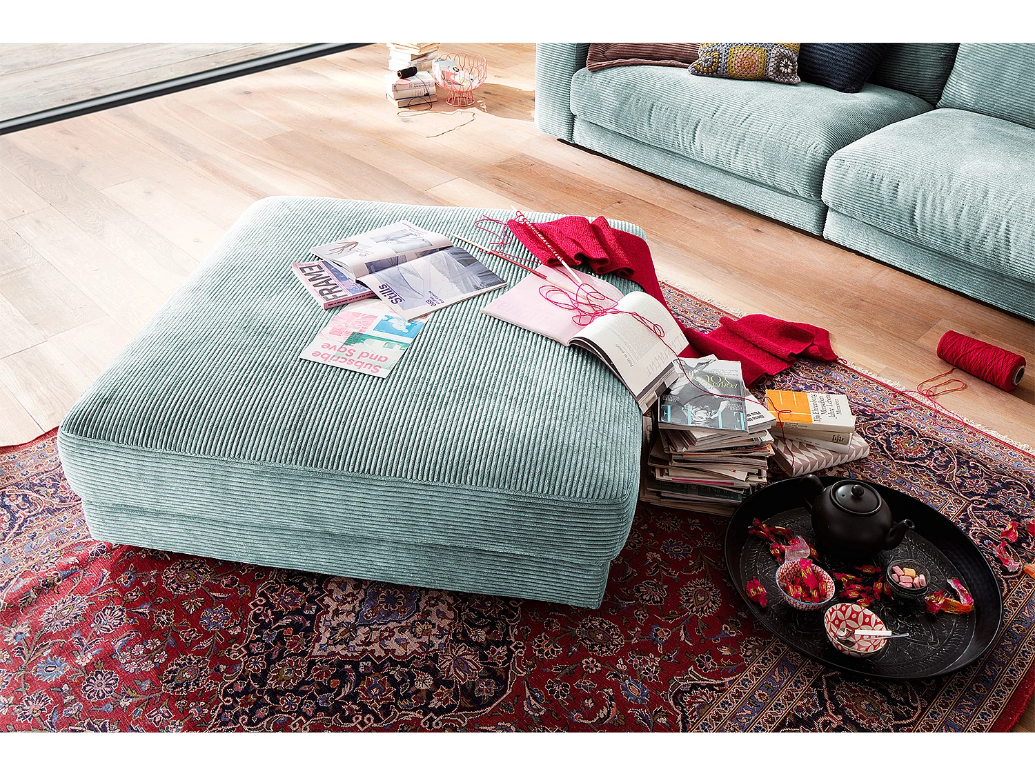 Gestoffeerde kruk - Lichtblauw Koord - MADELINE