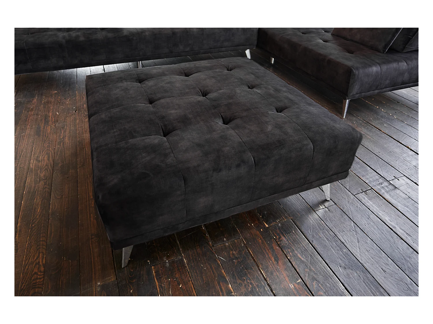 Pouf rembourré - anthracite Velours - WIOLO