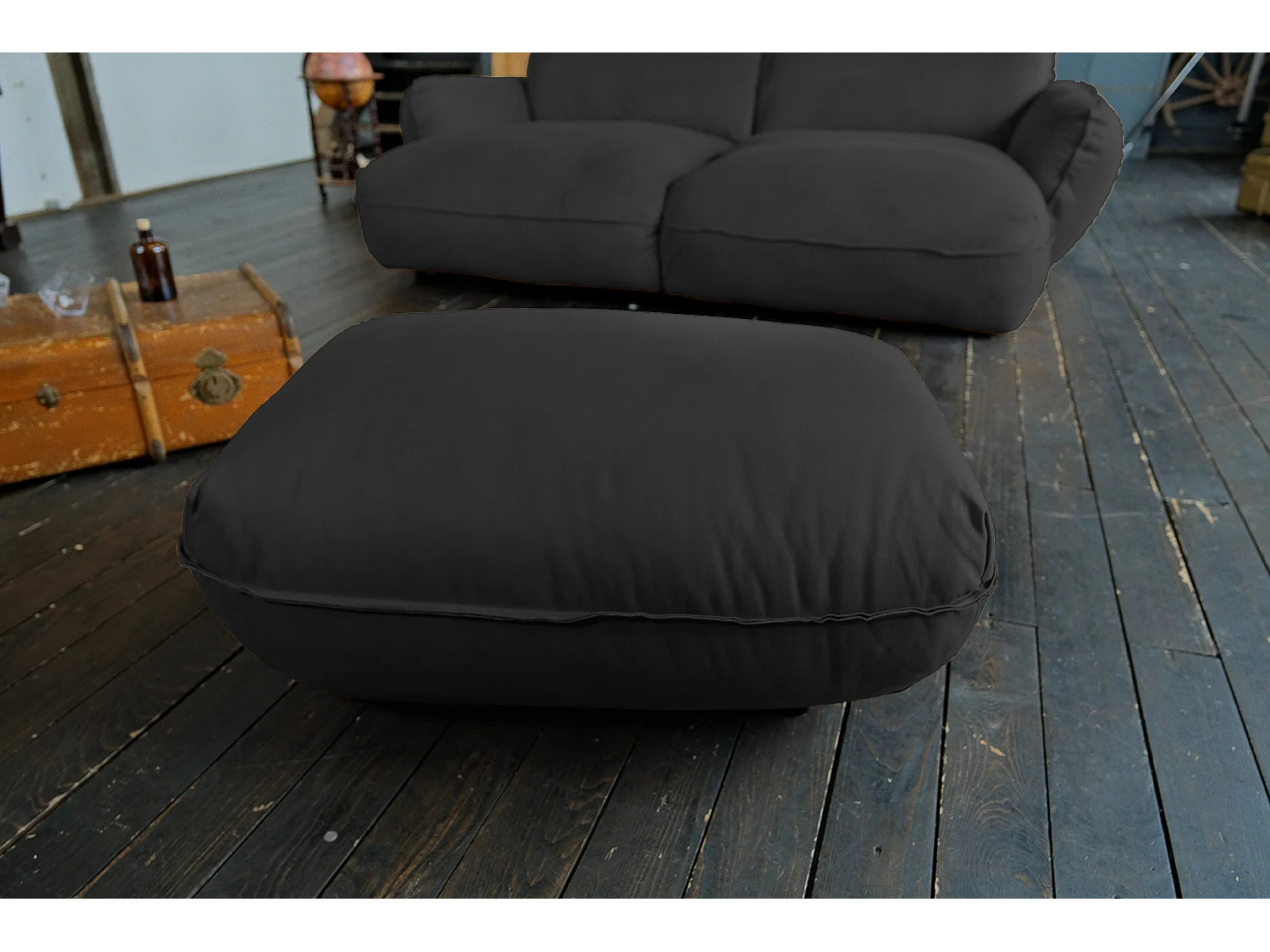 Pouf - Noir cuir - DAVITO