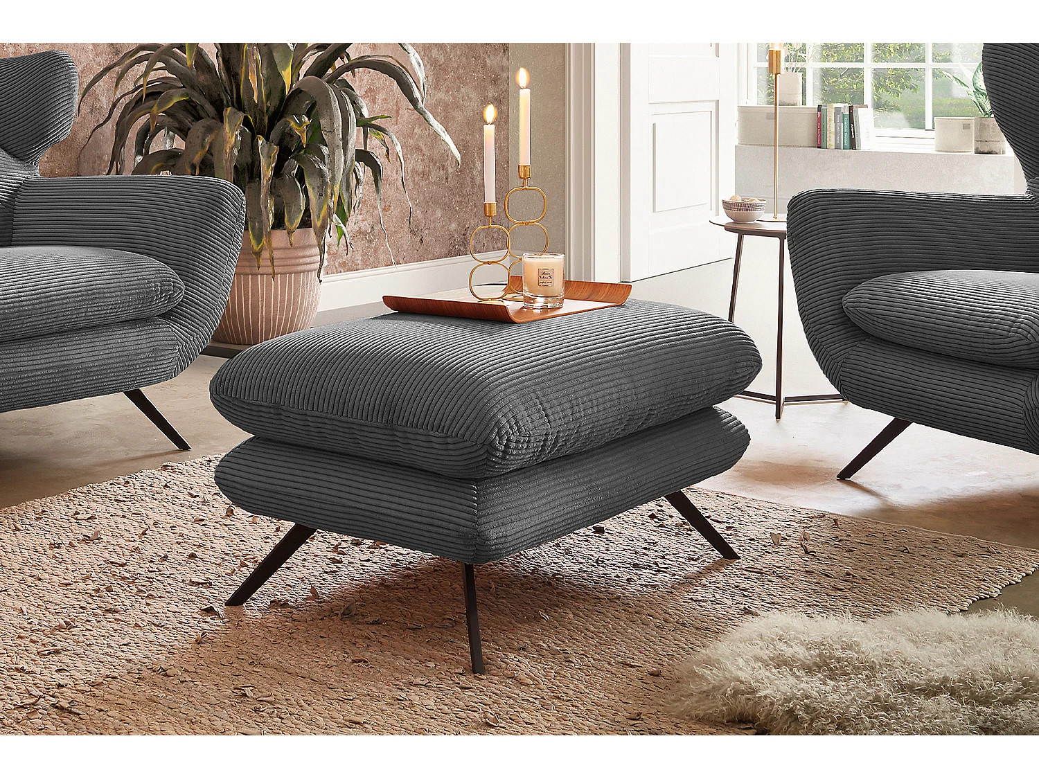 Hockerbank - Grau Cord - CHARME