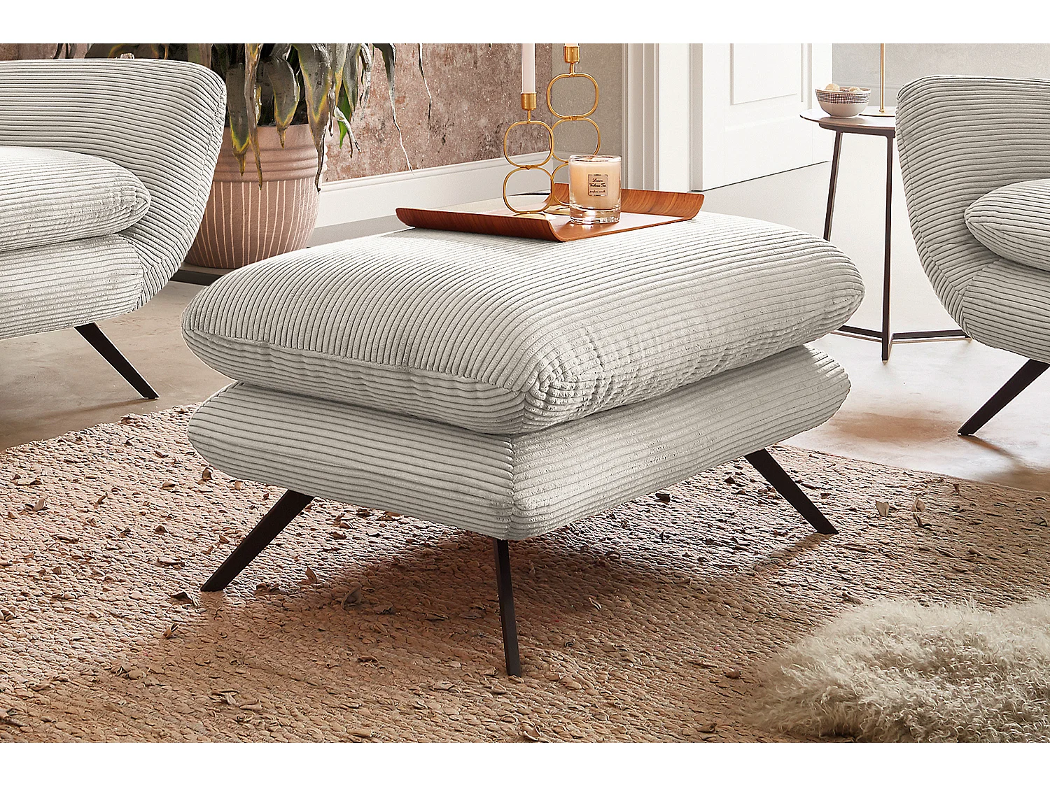 Polsterhocker - Cremeweiß Cord - CHARME