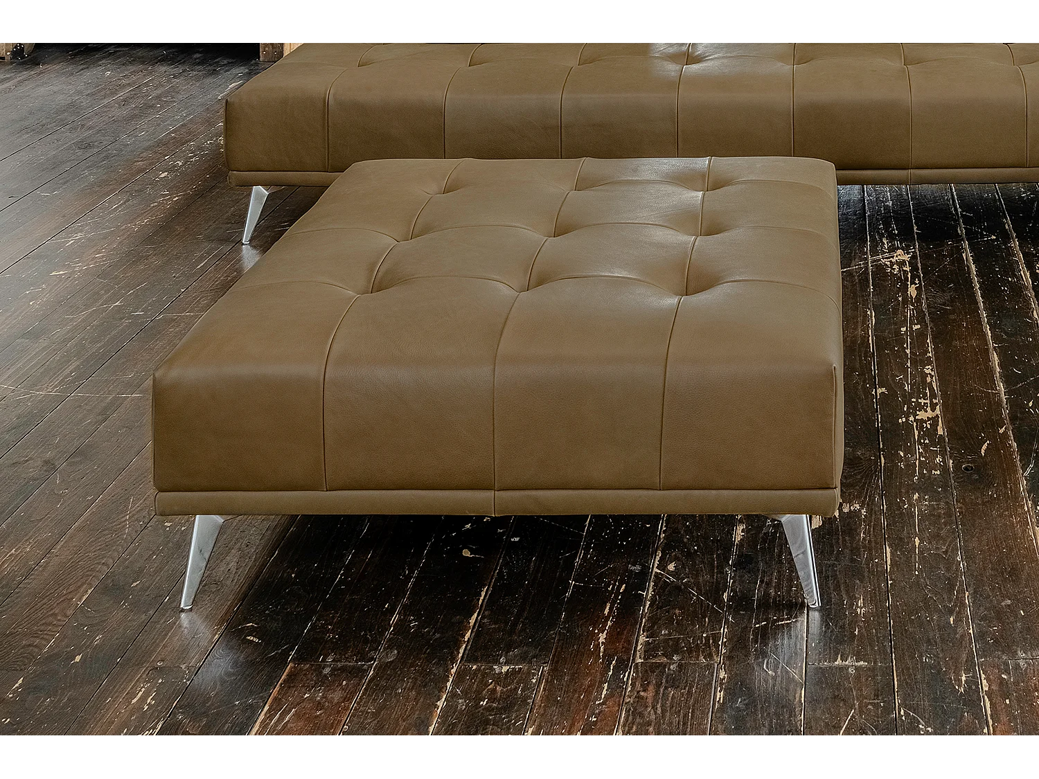 Pouf rembourré - beige cuir - WIOLO