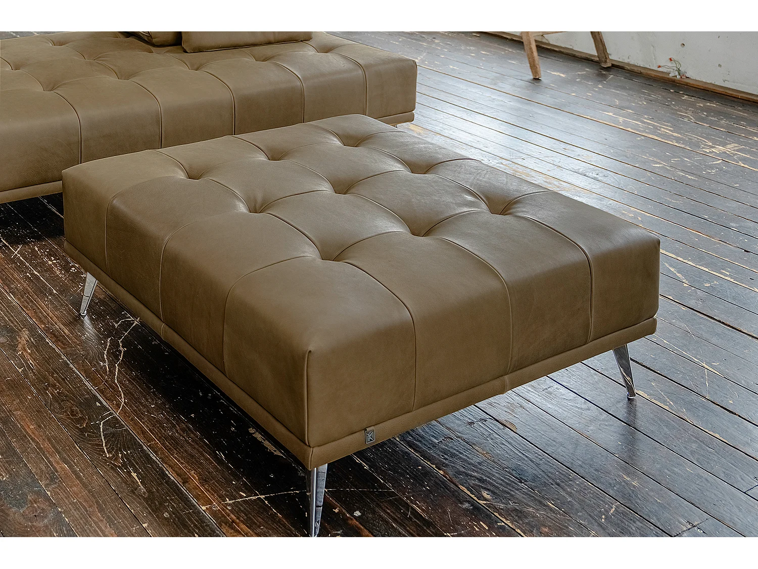 Polsterhocker - Beige Leder - WIOLO