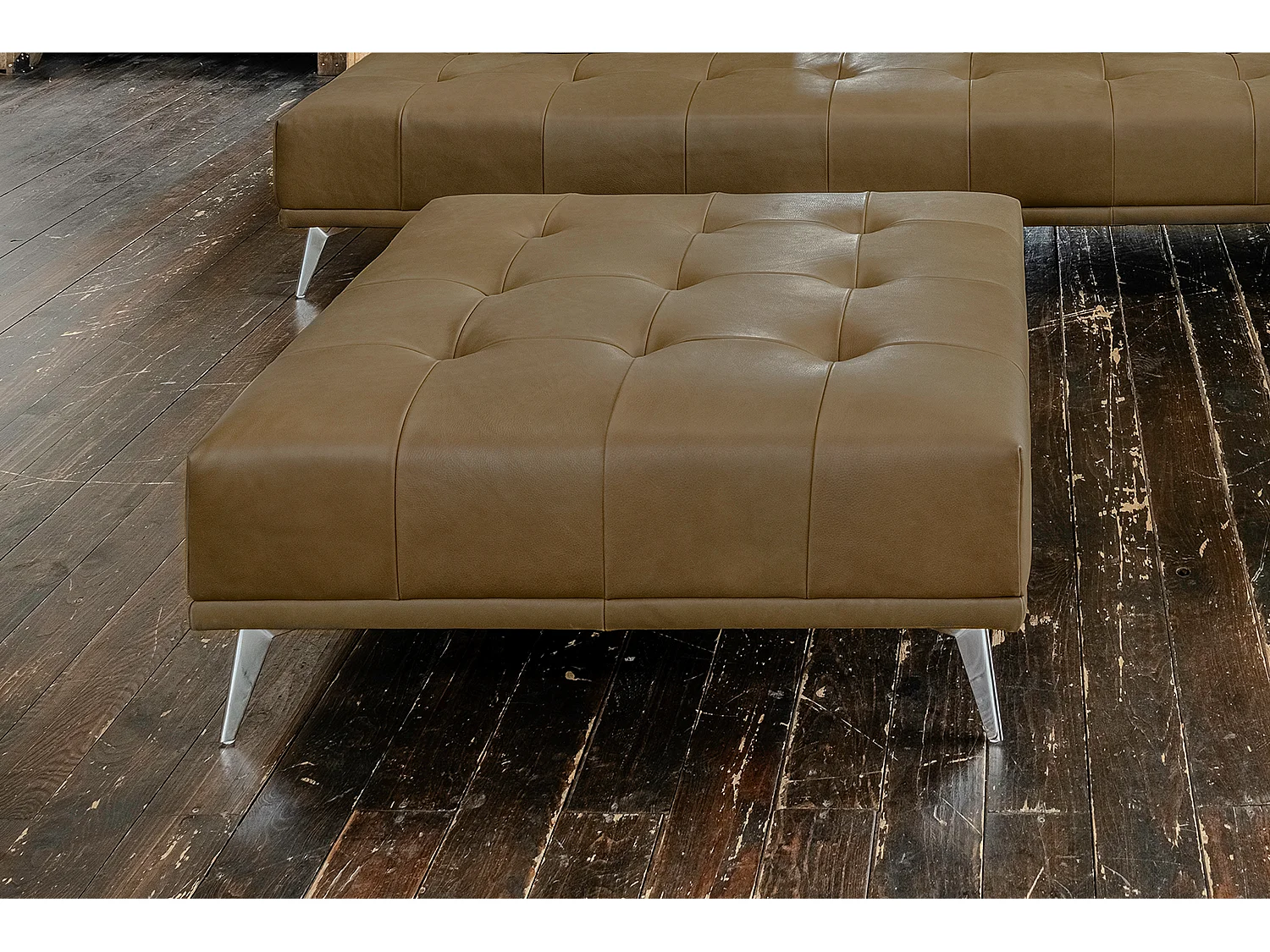 Polsterhocker - Beige Leder - WIOLO