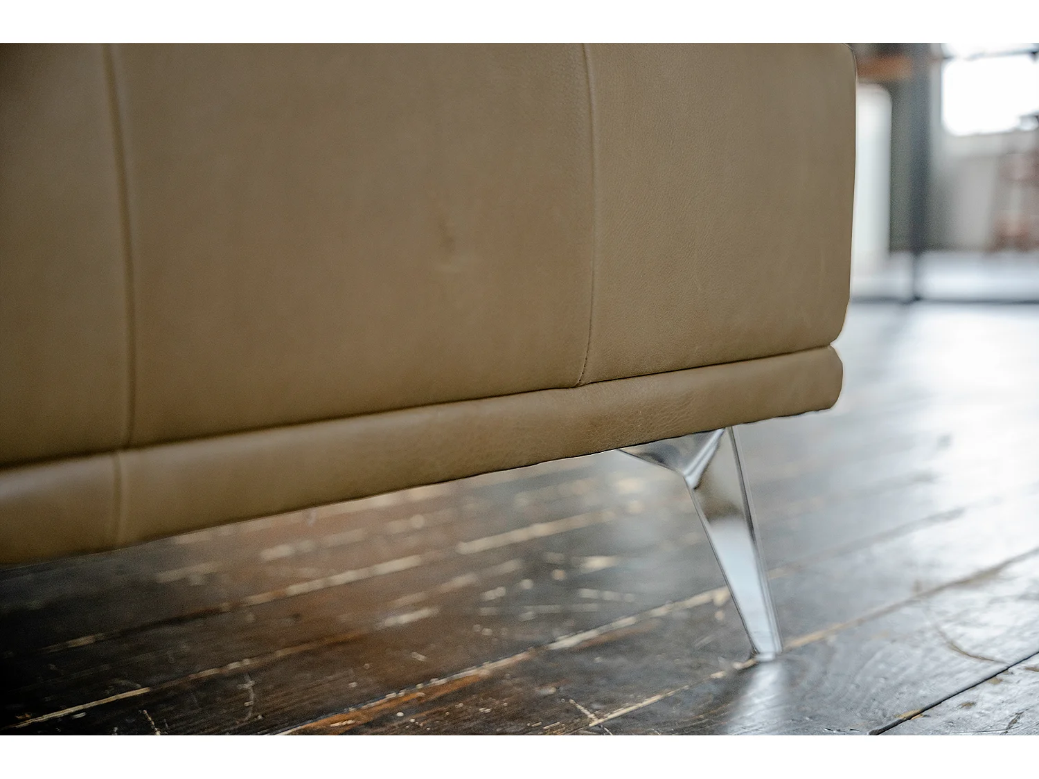 Polsterhocker - Beige Leder - WIOLO