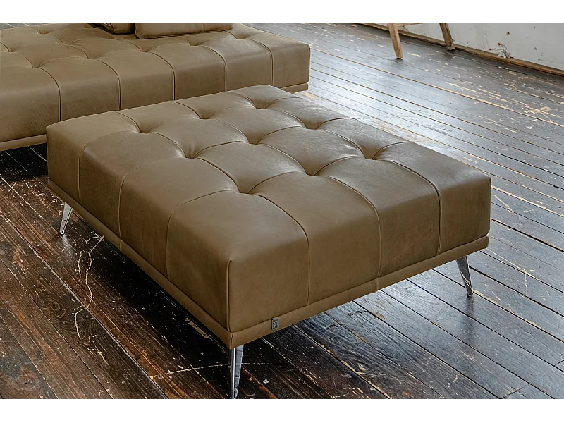 Polsterhocker - Beige Leder - WIOLO