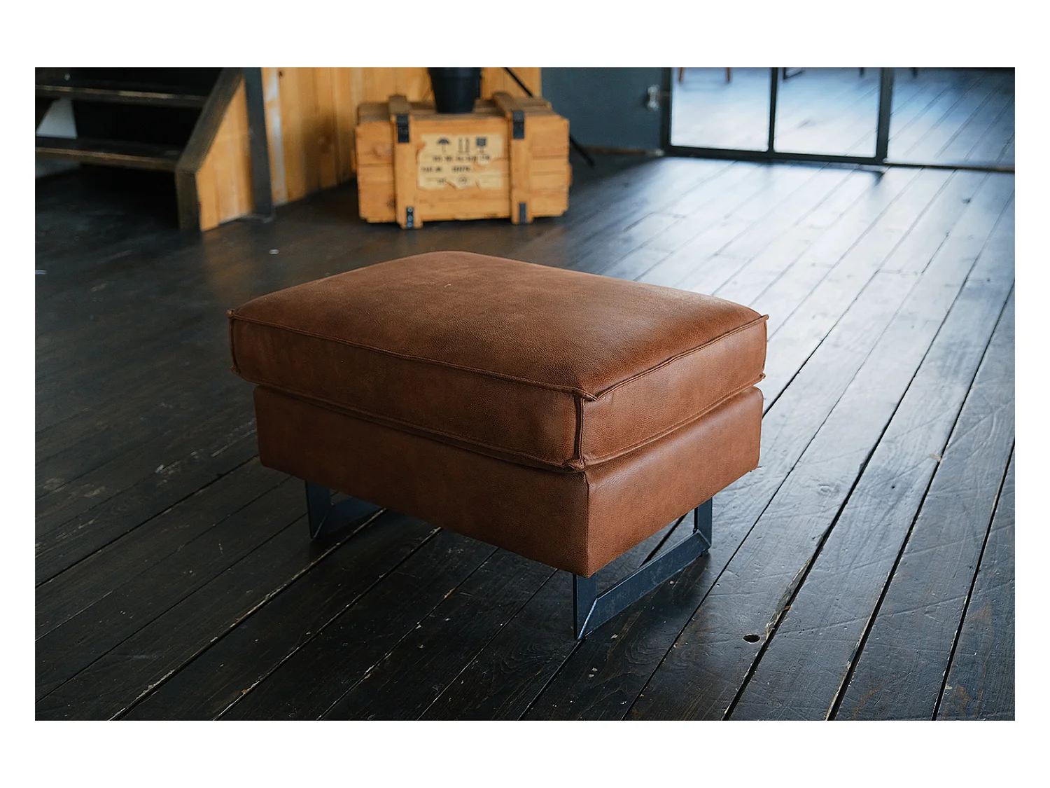 Pouf - marron similicuir - VILNIUS