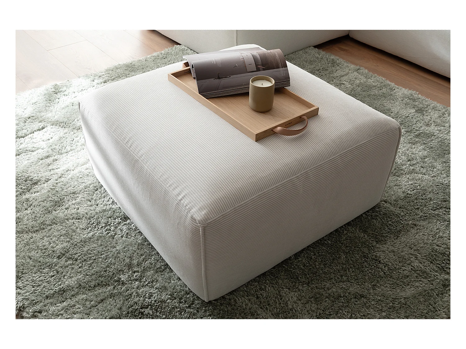 Pouf - blanc Velours côtelé - RANI