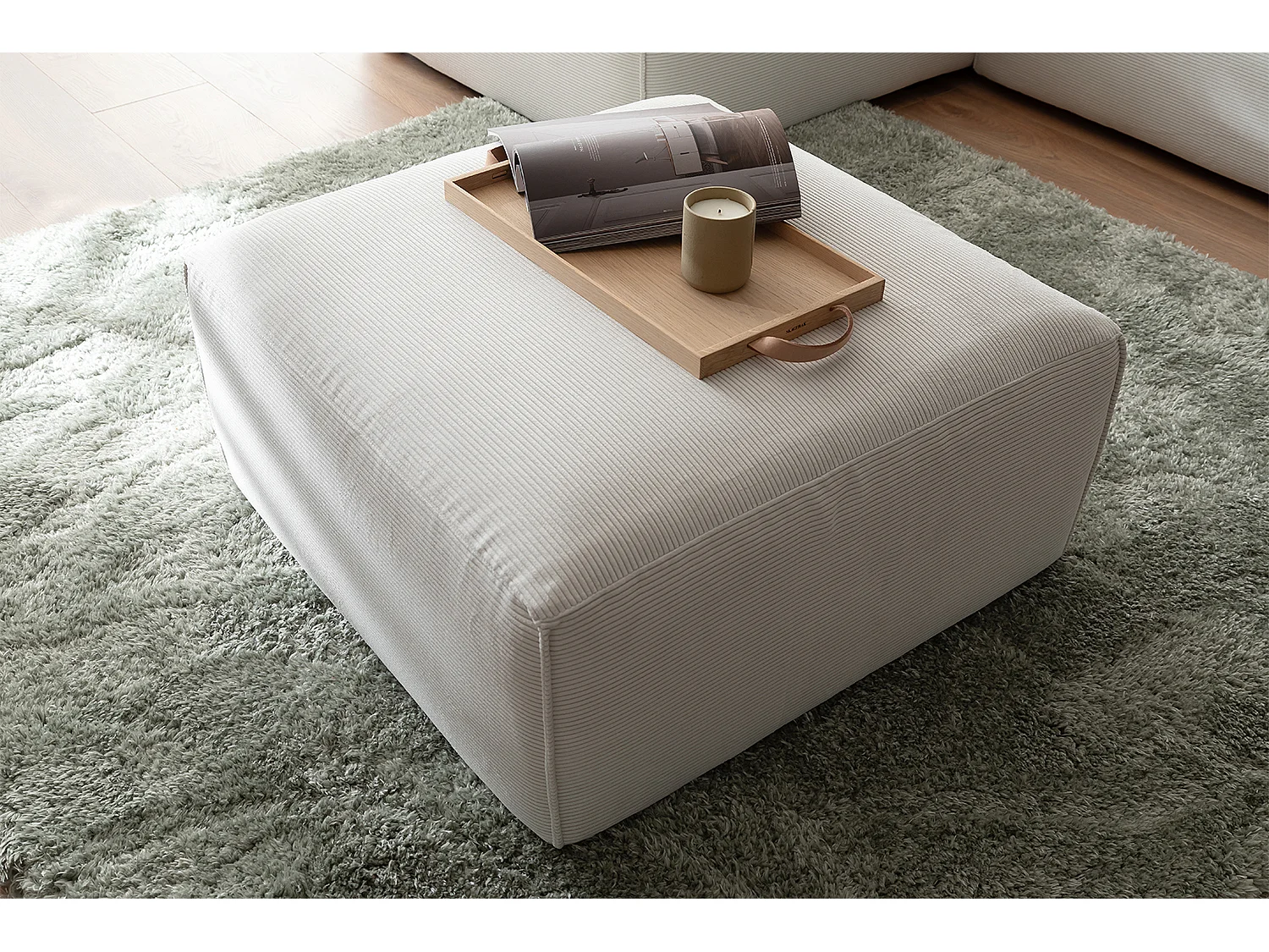 Pouf rembourré - blanc Velours côtelé - RANI