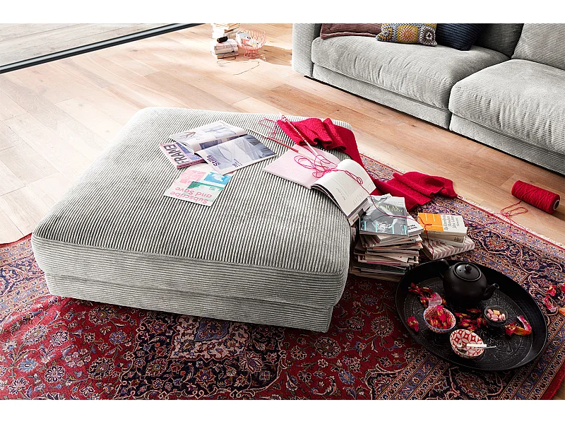 Polsterhocker - Hellgrau Cord - MADELINE