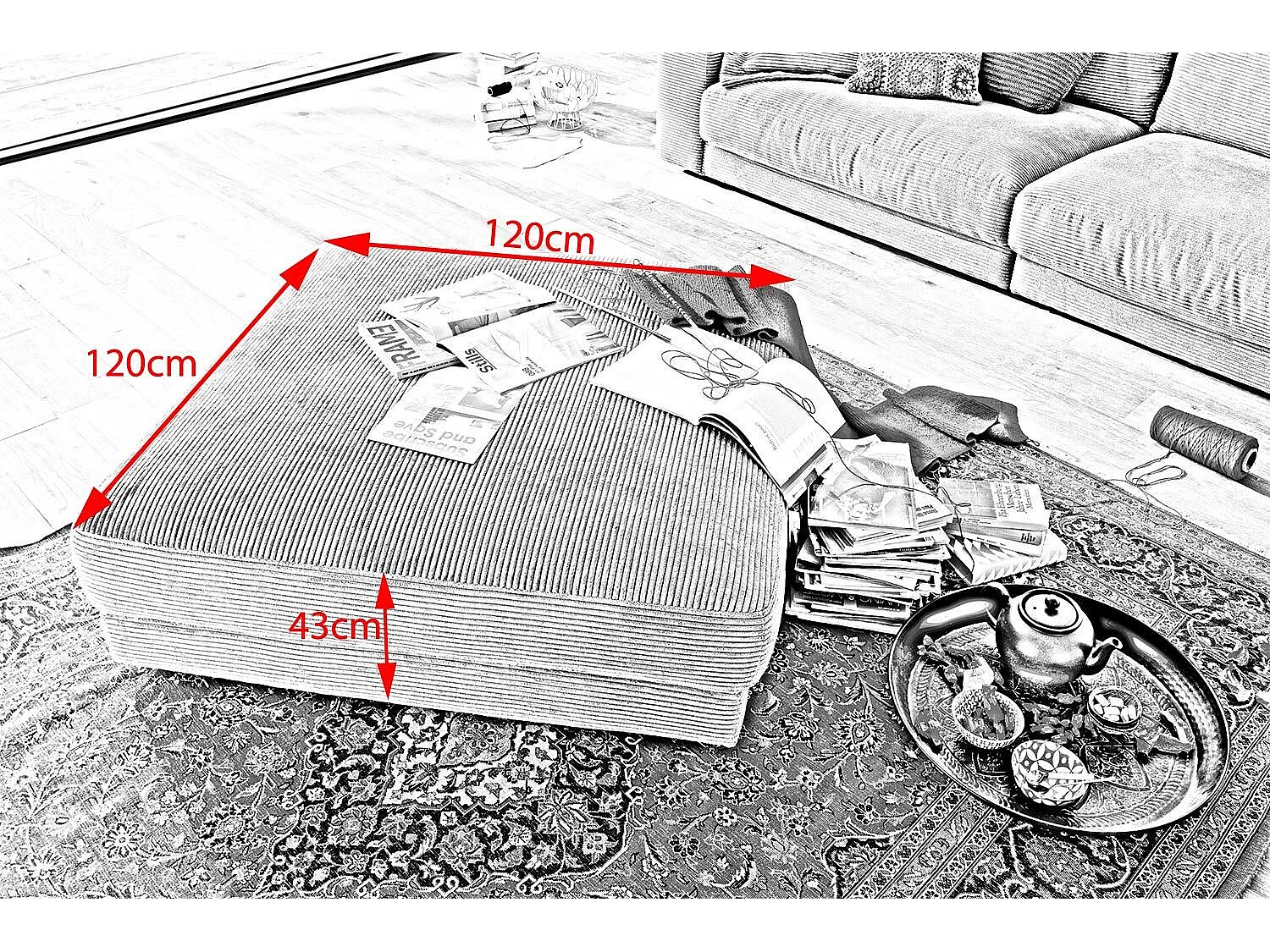 Puff tapizado - gris claro Pana - MADELINE