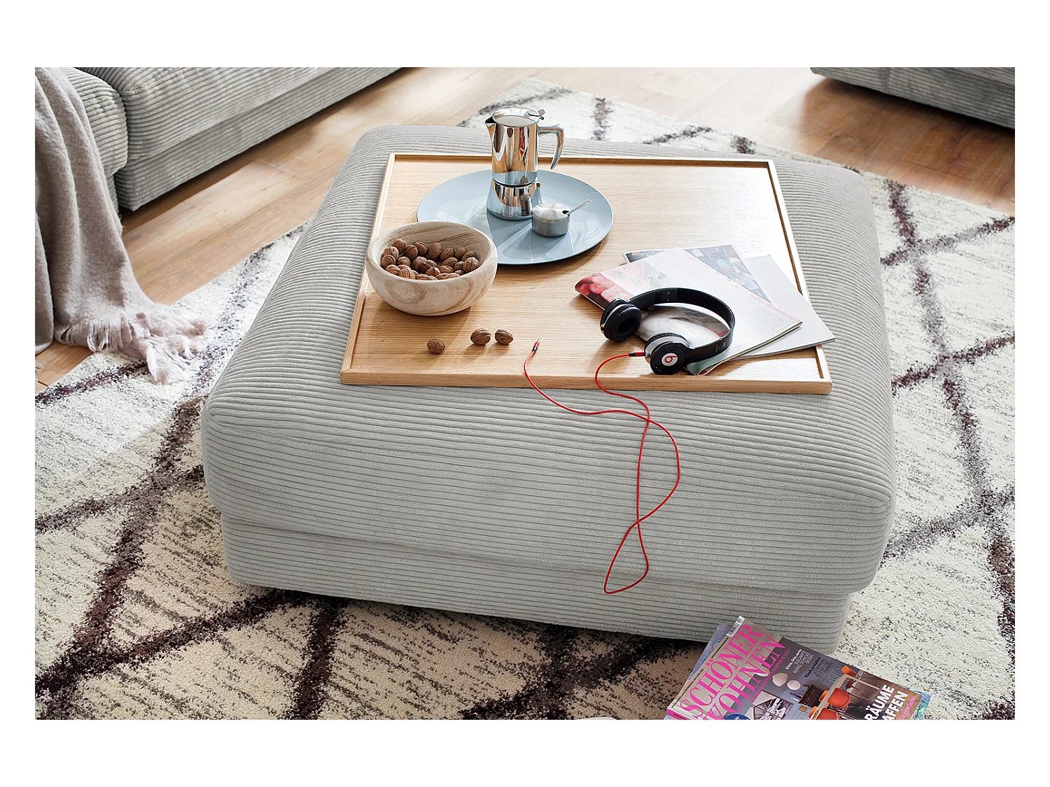Polsterhocker - Hellgrau Cord - MADELINE